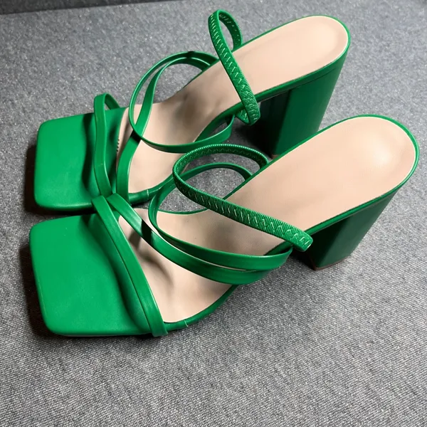 Unbranded Heeled Sandals‎ Strappy Square Toe Block Heel Size 7.5 Green - Image 4