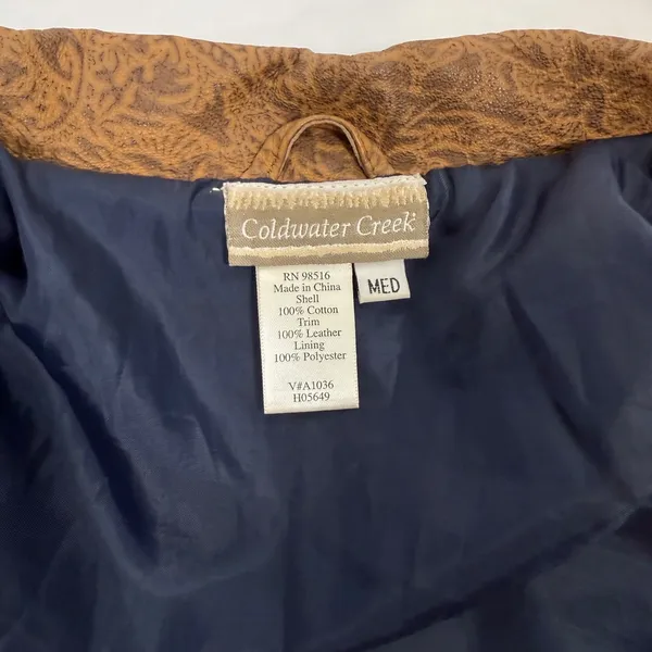 Coldwater Creek Denim Leather Trim Jacket Womens Medium Blue Western Paisley - Image 5