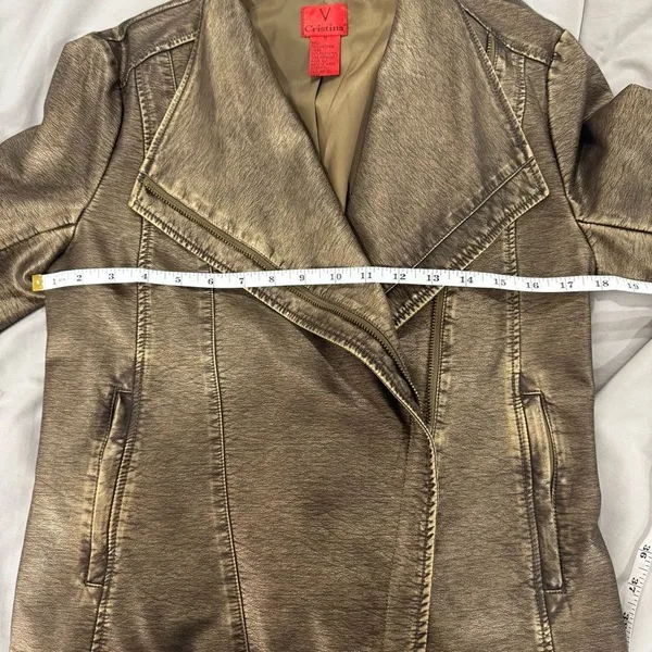 V Cristina Faux Leather‎ Bronze Gold Jacket Medium - Image 5