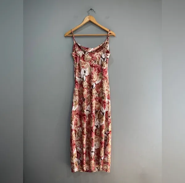 SALE! Pink Floral Unbranded Drape Front Maxi Dress Size M EUC - Image 5