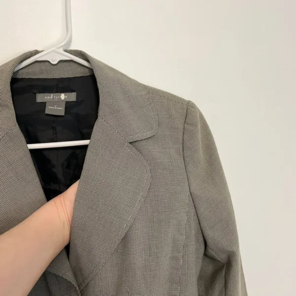 ANN TAYLOR Factory Tan / Brown Black Houndstooth Two Button Work Blazer Jacket 4 - Image 6