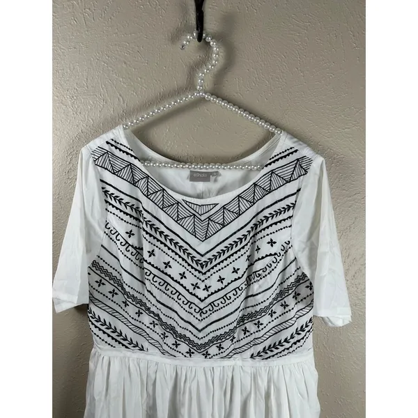 eShakti Dress Size Large White Boho Embroidered Short Sleeve Knee Length Summer - Image 4