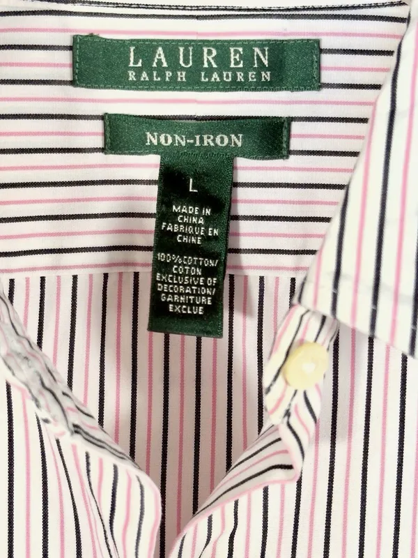 Lauren Ralph Lauren Womens Large Non-Iron Pink Black Striped Button Down Shirt - Image 4
