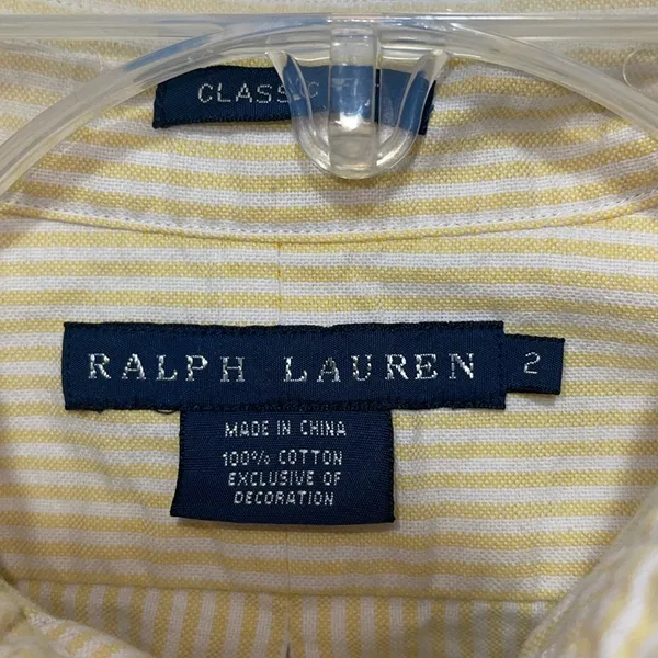 Ralph Lauren Womens Shirt Sz 2 Classic Fit Button Down Yellow White Striped - Image 3
