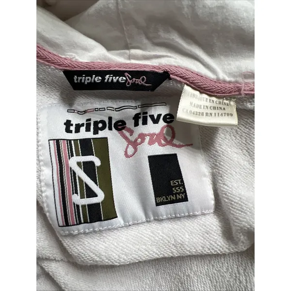 Triple Five Soul Button Up Cardigan Hoodie White Pink Varsity Y2K Retro - Image 9
