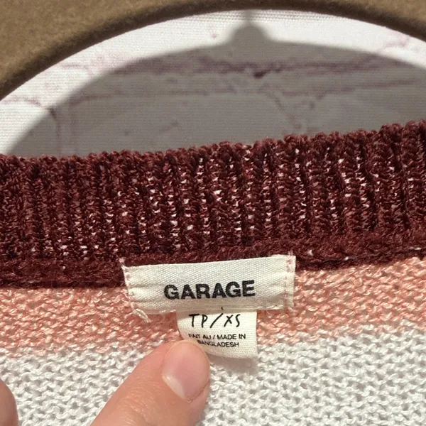 Garage‎ Pink, White, and Maroon Stripe Knit Sweater Woman's Size XS - Image 2