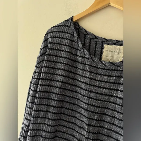 We The Free/Free People Auntie Em Thermal Striped Peplum Top‎ Size Large - Image 3