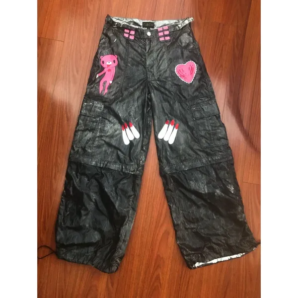 Club Exx Dolls Kill Convertible Cargo Pants S DIY Hand Painted Goth Cyber Rave - Image 13