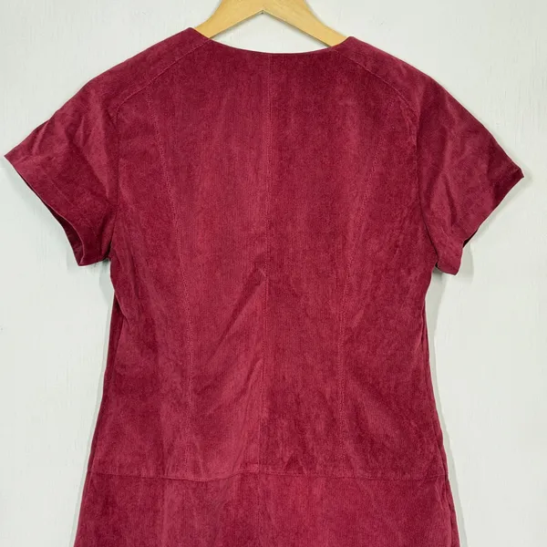 Hope &‎ Harlow Corduroy Mini Dress Womens Sz 6 Red V-Neck Front Zip Short Sleeve - Image 5
