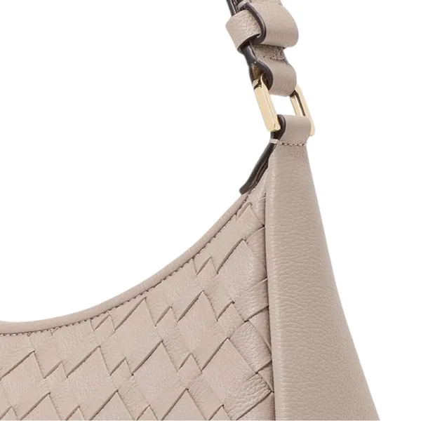 Kate Spade Neutral Beige Gray Woven Pebbled Leather Large Shoulder Bag - Kayla - Image 6