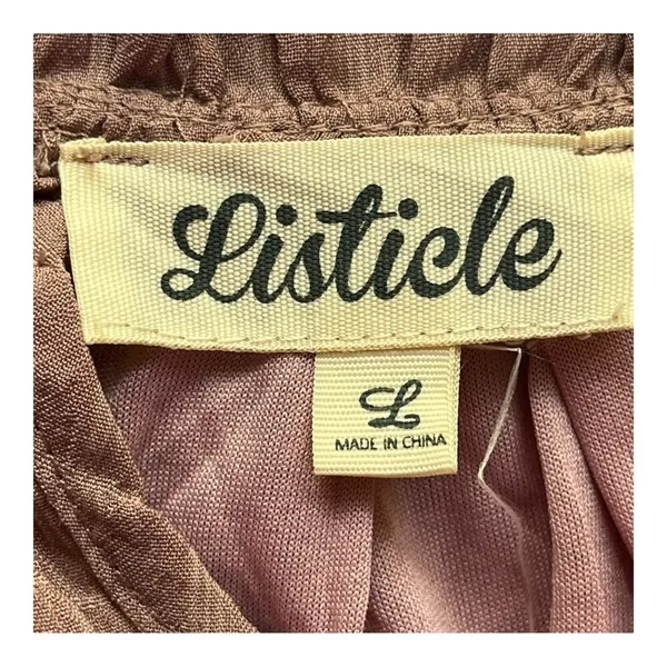 Listicle‎ Tiered Mini Dress Womens Large Dusty Rose Textured Grid Balloon Sleeve - Image 6