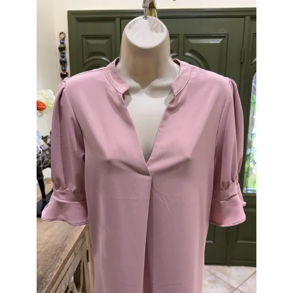 Women's Light Pink Short Sleeve Ruffle Dress – Size Large (L) - Image 3