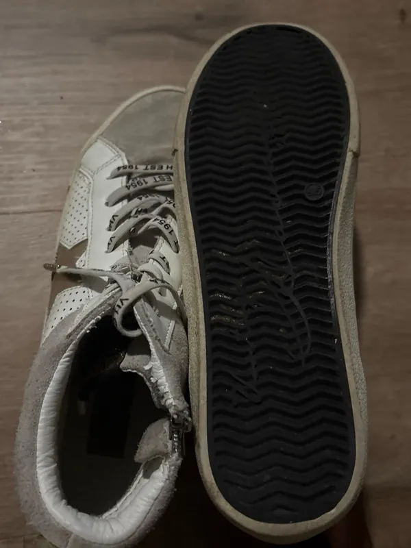 Women’s Vintage Havana High-Top Casual Sneakers in White, Cream, and Gold - Image 3