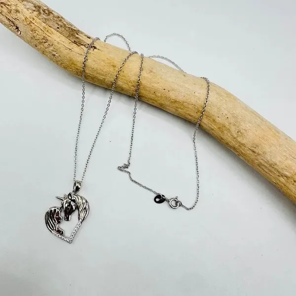 Horse With Girl & Heart CZ Sterling Silver Necklace - Image 4