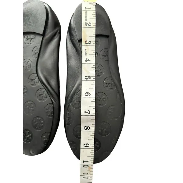 Tory Burch Reva Black Leather Gold Logo Medallion Ballet Flats Size 7 - Image 12