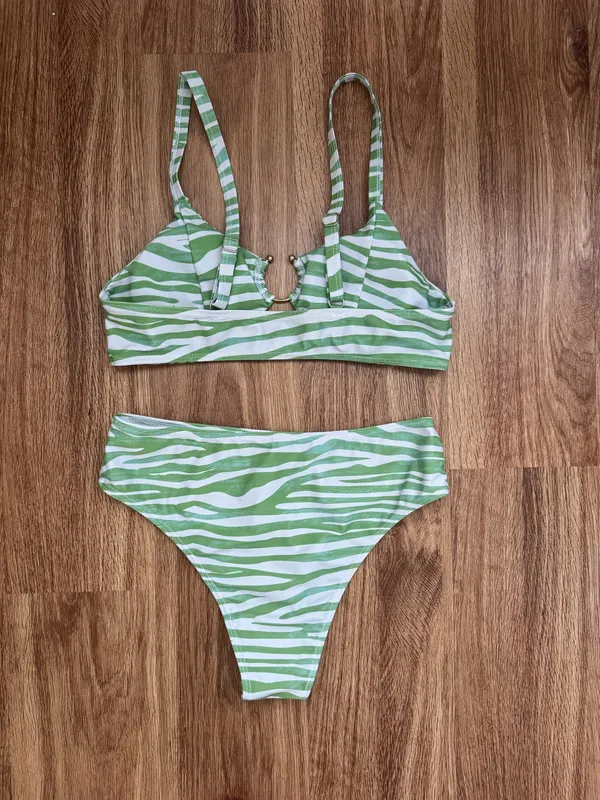 SheIn Green Zebra Swimsuit Set - Image 2