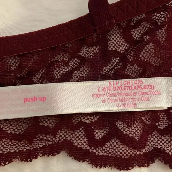 Pink Victoria's Secret Maroon Lace Push-up Bra Size Small Padded Underwire - Image 4