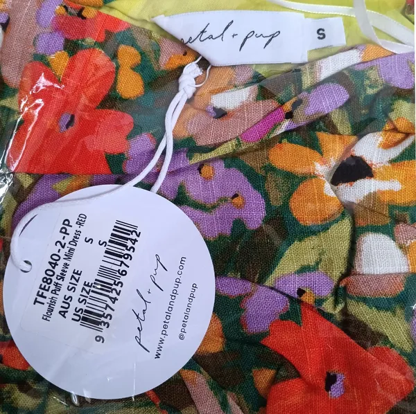Petal & Pup Flourish Puff Sleeve Mini Dress Linen Blend Size Small NEW - Image 3