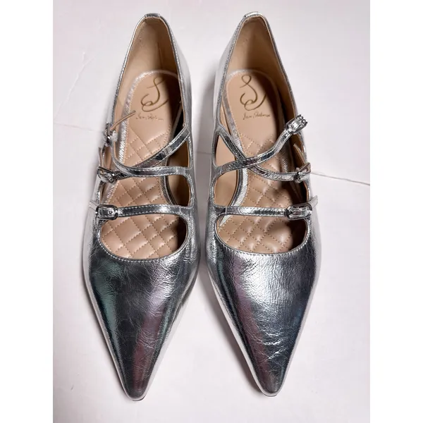 Sam Edelman Cass Silver Triple Strap Mary Jane Flats 8.5 Like New - Image 2