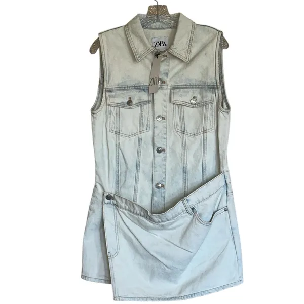 NWT ZARA LIGHT BLUE TRF MINI DENIM DRESS With Attached Skirt Bloggers Fave Medi - Image 10