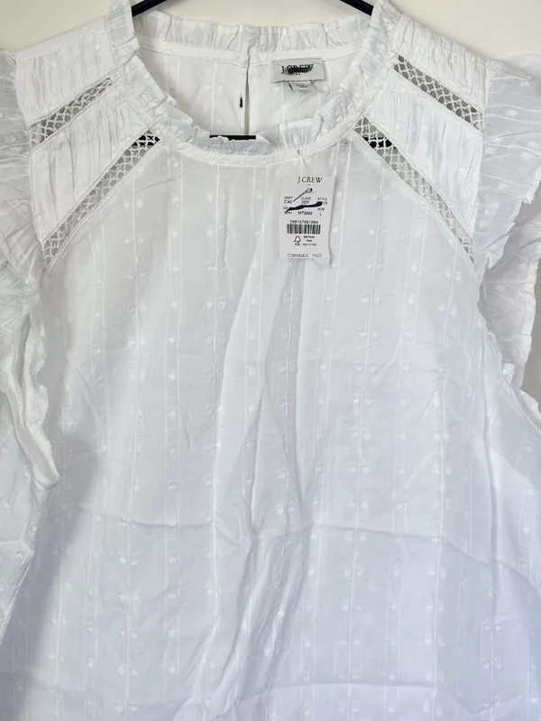NWT J. Crew White Flutter-Sleeve Cotton Clip Top - Size: Large - Image 5