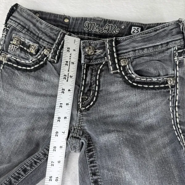 Miss‎ Me Womens Gray Skinny Jeans JP5014SK-3 Low Rise Embellished Size 25 - Image 6