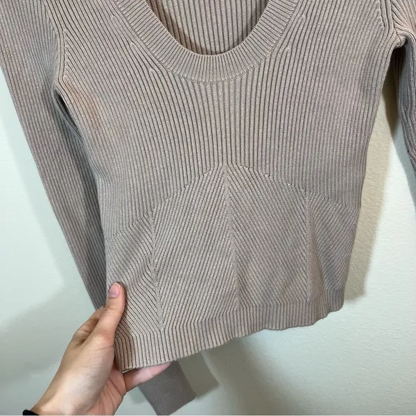 ✨ Abercrombie & Fitch Scoop Neck Ribbed Knit‎ Sweater Tan Neutral Small - Image 4