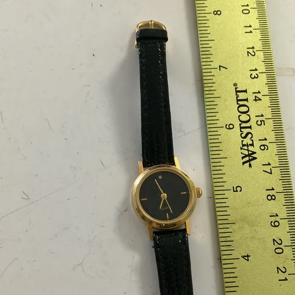 Gold and Black Leather Watch - Image 2