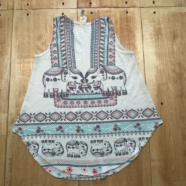 Scotty Womens Elephant Graphic Knit Tank Top‎ Cream Pink Blue XL Boho - Image 4