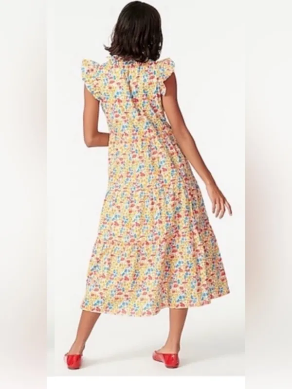 J. Crew Liberty Fabric Poppy & Daisy Tiered Midi Dress Size Medium - Image 2