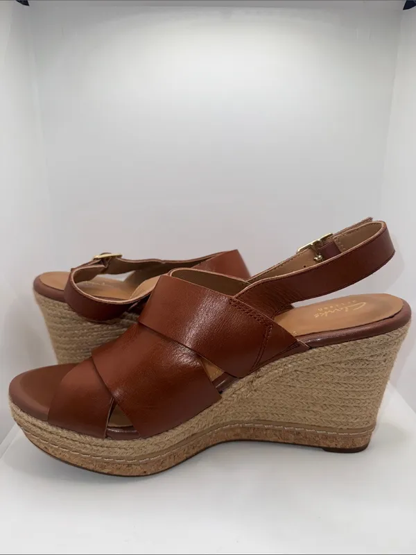 Clarks Amelia Dally Platform Sandals Brown Leather Women’s 10 - Image 5