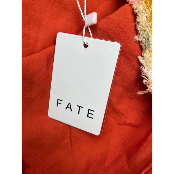 Fate Womens Red Floral Linen Blend Mini Dress Frayed Tiers Pockets‎ Small NWT - Image 6