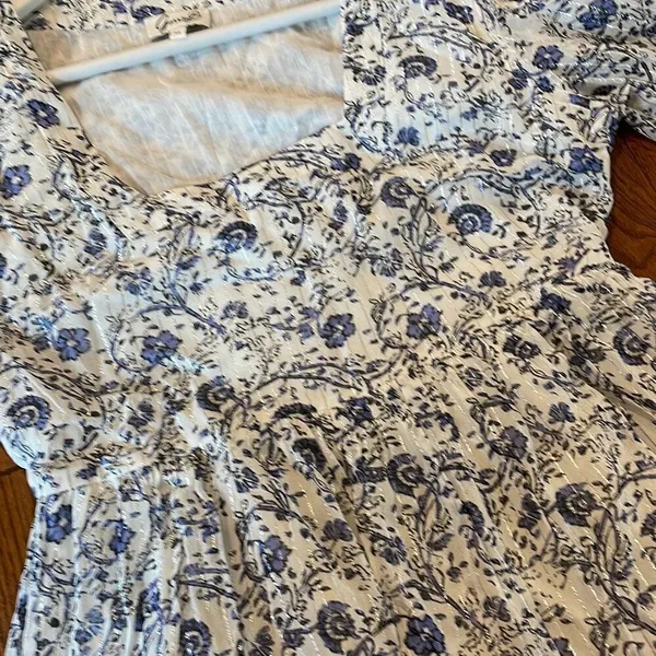 Garrie B blue floral square neck puff sleeve midi dress size M - Image 9