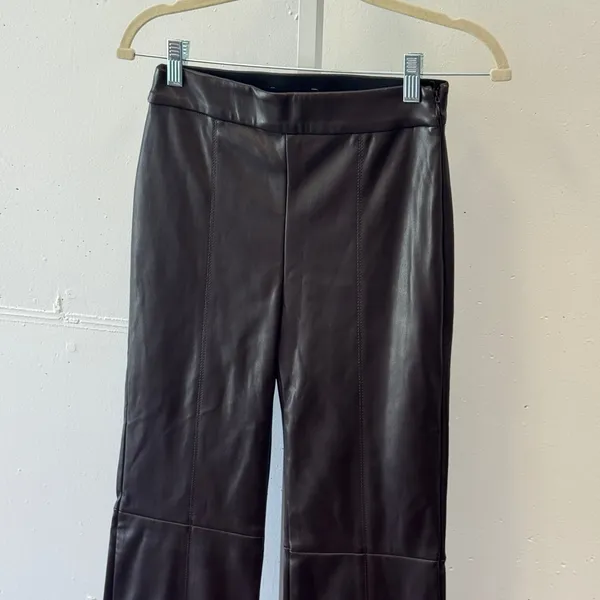 Ann Taylor Espresso Brown Faux Leather High Rise Flare Seam Front Pants 00 - Image 3