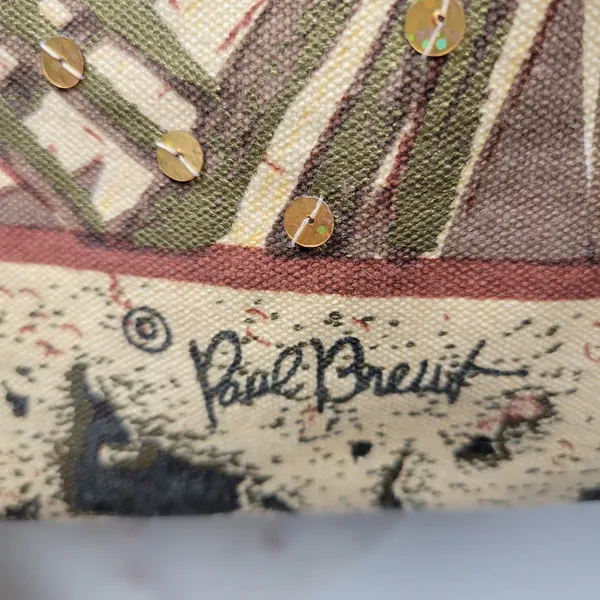Paul Breut Travel Weekender Duffle Bag Large Brown Canvas Sequin Palm Tree Print - Image 7