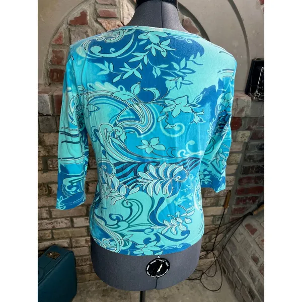 norm thompson top long sleeve leaves swirl blue beaded sequins - Image 6