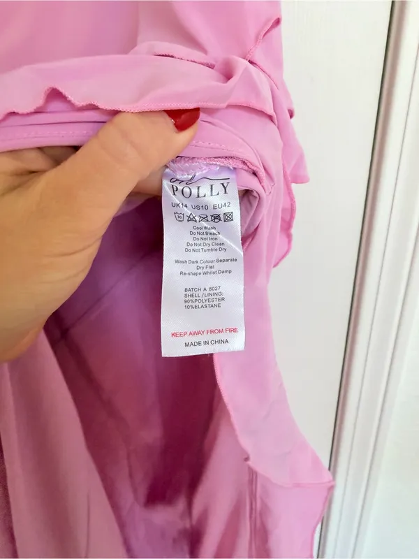 Oh Polly Pink Ruffle Maxi Dress Side Slit Size 10 - Image 4