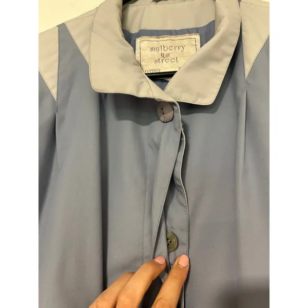 Mulberry Street Vintage Light Blue Collared Raincoat Padded Jacket Womens Medium - Image 3