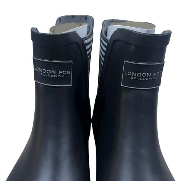 London Fog Piccadilly Striped Rain Boots Black Ankle Rubber Waterproof Size 8M - Image 3
