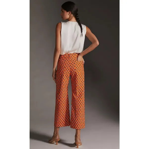 Sarah Gordon x Maeve The Colette Wide-Leg Crop Pants Orange Bee Print Size 4 - Image 2