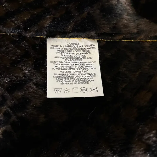 Robert Kitchen Faux‎ Suede Faux Fur Leaf Print Jacket Sz M Yellow Brown - Image 5