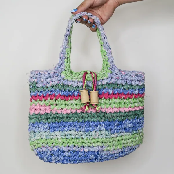 Handmade Colorful Woven Rag Rug Boho Handbag - Image 3