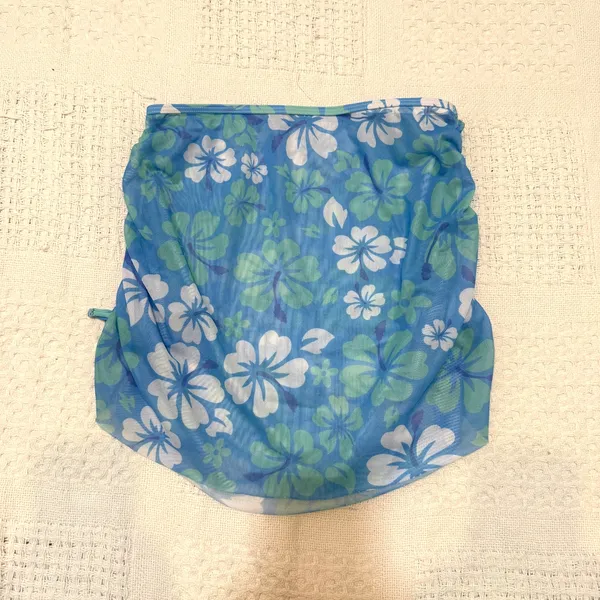XS S hibiscus floral sheer mesh stretch ruched swim cover skirt SW2 3512 - Image 7