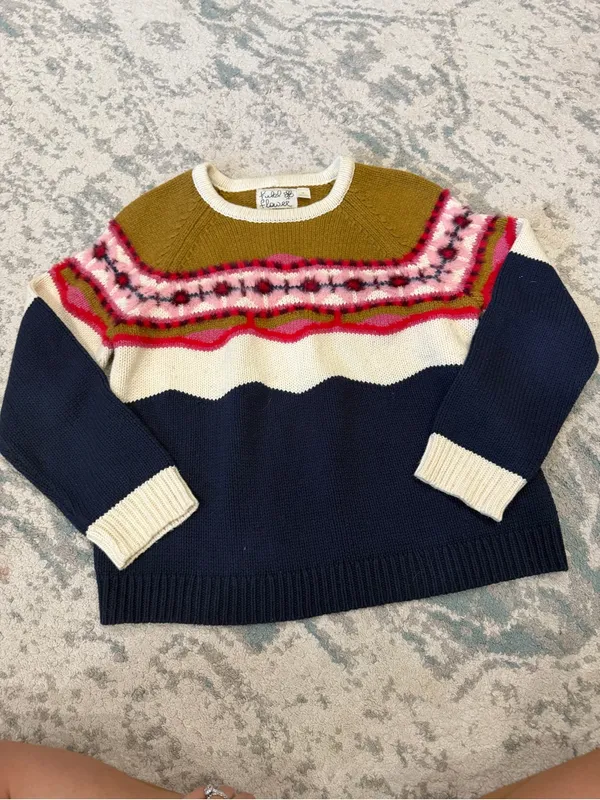 Anthropologie Field Flower Camellia Fair Isle Fuzzy Wool Blend Sweater XL - Image 3