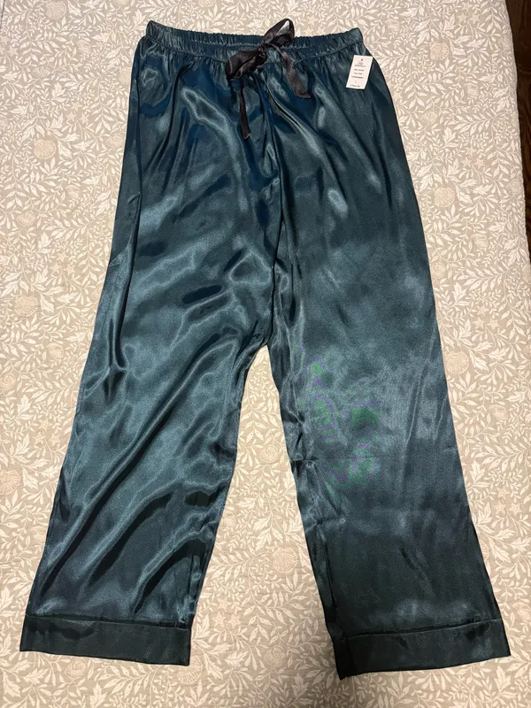 Dark Green Satin Long Pajama Set Size L - Image 5