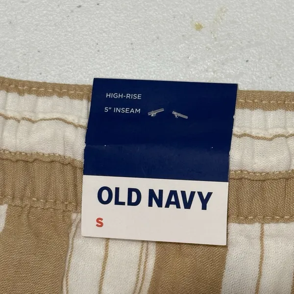 OLD NAVY Tan‎ White Striped Soft Beachy Coastal Classic Shorts SZ S New - Image 4