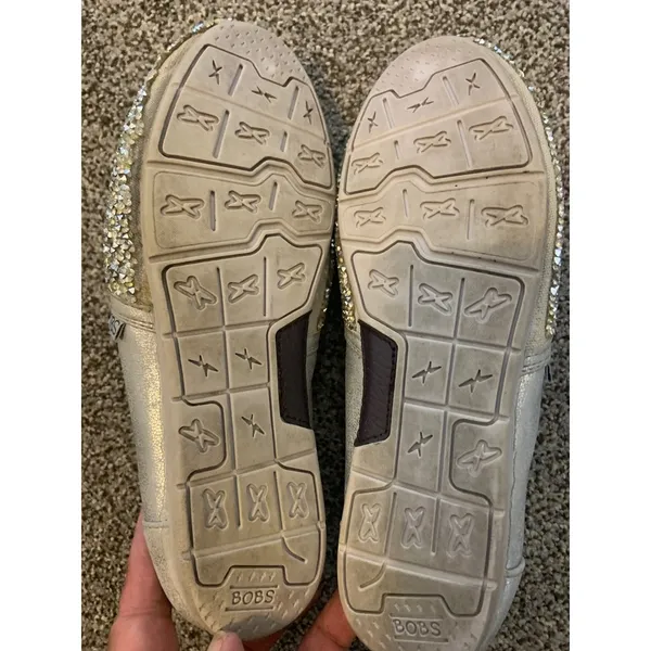 Skechers BOBS Slip On Flats Womens 6 Silver Good Rhinestone Sparkle Metallic - Image 9