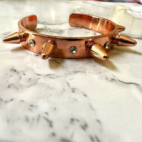 Rose gold tone spiky rhinestone cuff bracelet - Image 3