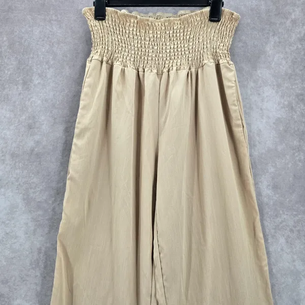 Cream Tan Smock High Rise Wide Leg Pocket Flowy‎ Boho Dress Pants Plus 2XL - Image 3