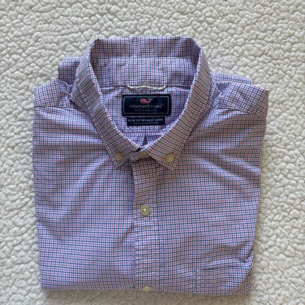 Vineyard Vines Purple White Micro-Gingham Plaid Button Up Classic Preppy coastal - Image 9